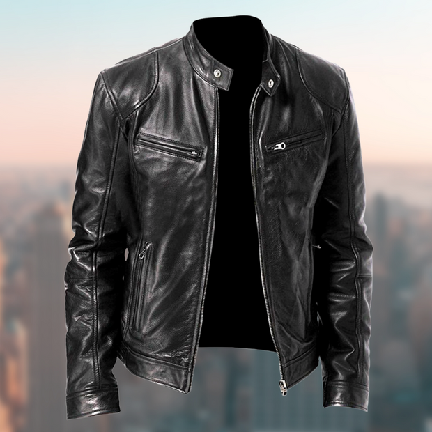 JACK - Męska Kurtka Skórzana Bomber Jackets Warschau Fashion Czarny S