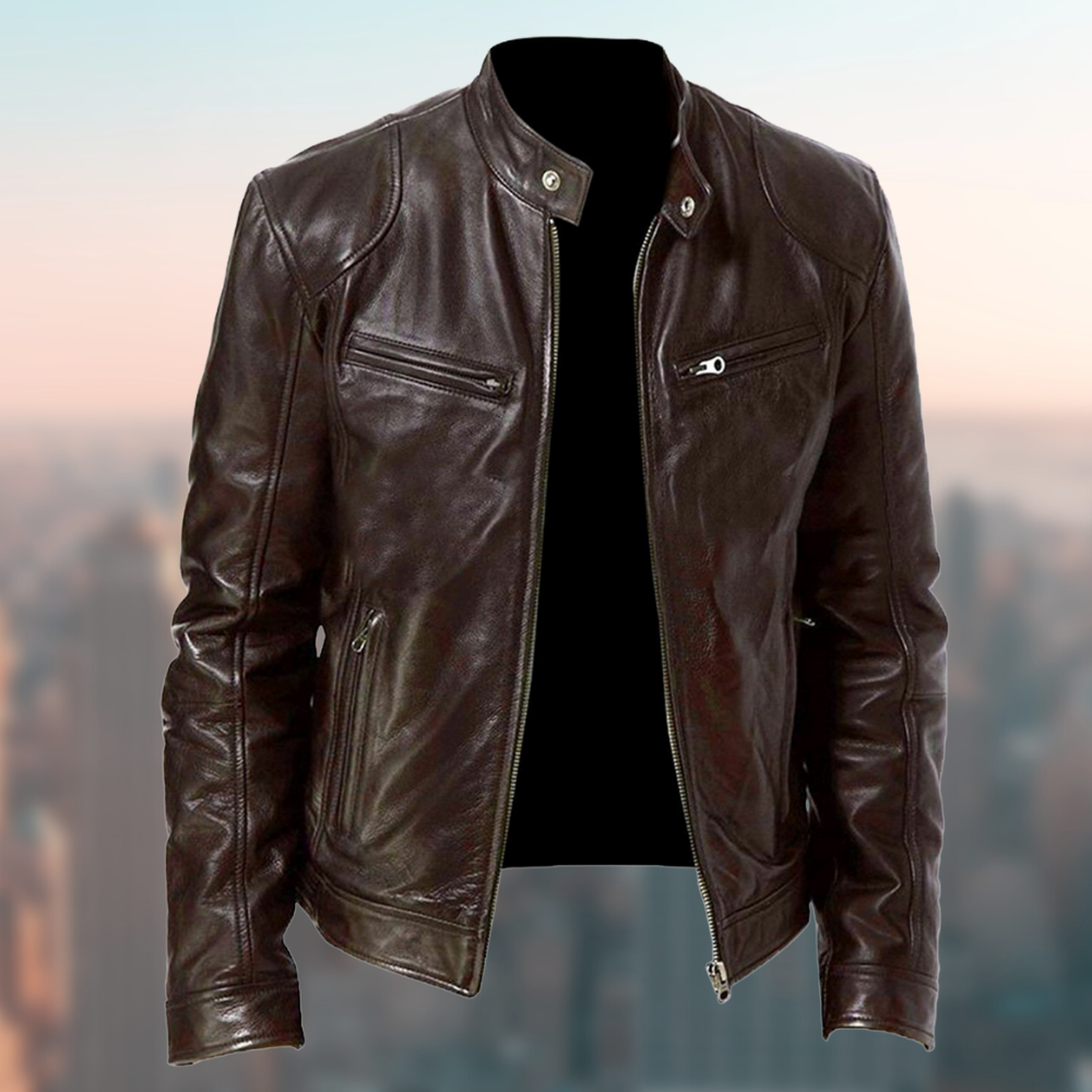 JACK - Męska Kurtka Skórzana Bomber Jackets Warschau Fashion Ciemnobrązowy S