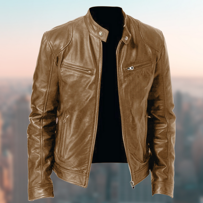 JACK - Męska Kurtka Skórzana Bomber Jackets Warschau Fashion Jasnobrązowy S