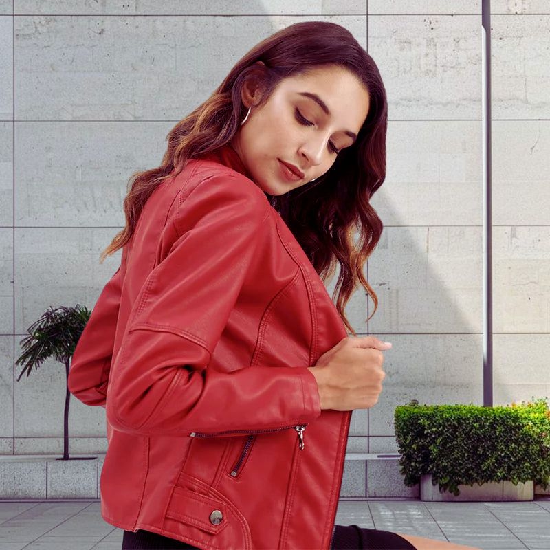 Salomea | Damska skórzana kurtka z zamkiem błyskawicznym Kurtki i płaszcze damskie Warschau Fashion