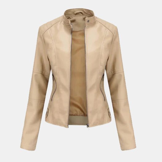 Salomea | Damska skórzana kurtka z zamkiem błyskawicznym Kurtki i płaszcze damskie Warschau Fashion Beżowy S