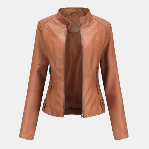 Salomea | Damska skórzana kurtka z zamkiem błyskawicznym Kurtki i płaszcze damskie Warschau Fashion Jasnobrązowy S