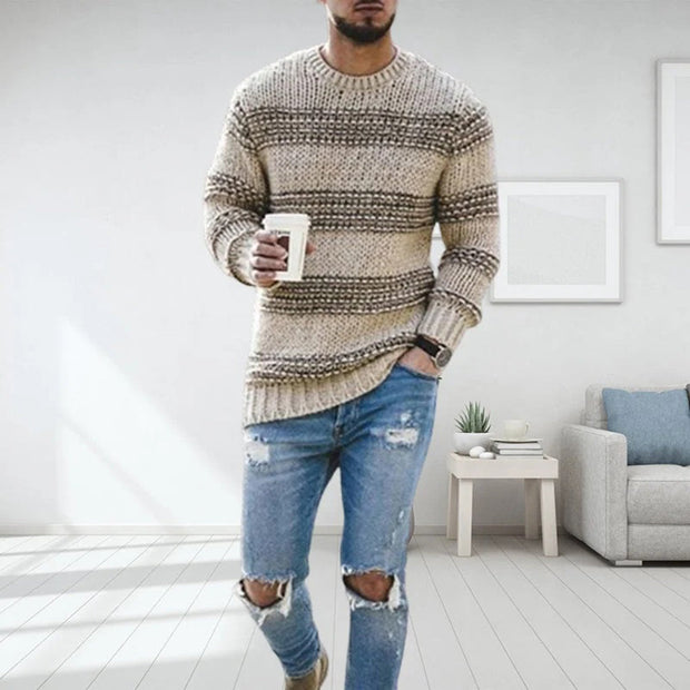 LAVINO - Męski sweter w paski Sweater Warschau Fashion Khaki S