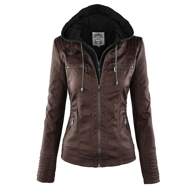 LIESL - Skórzana letnia kurtka dla kobiet Women Winter Jacket Warschau Fashion Brązowy S