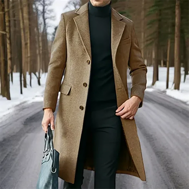 Jorikenit | Męski długi zimowy płaszcz trench Men Coat Warschau Fashion Khaki XS