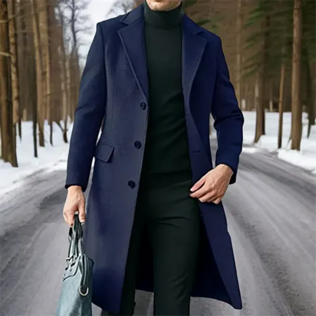 Jorikenit | Męski długi zimowy płaszcz trench Men Coat Warschau Fashion Granatowy XS