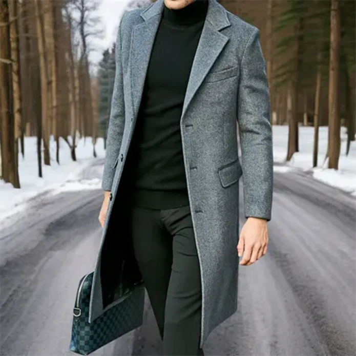 Jorikenit | Męski długi zimowy płaszcz trench Men Coat Warschau Fashion Szary XS