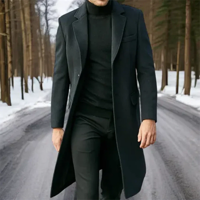 Jorikenit | Męski długi zimowy płaszcz trench Men Coat Warschau Fashion Czarny XS