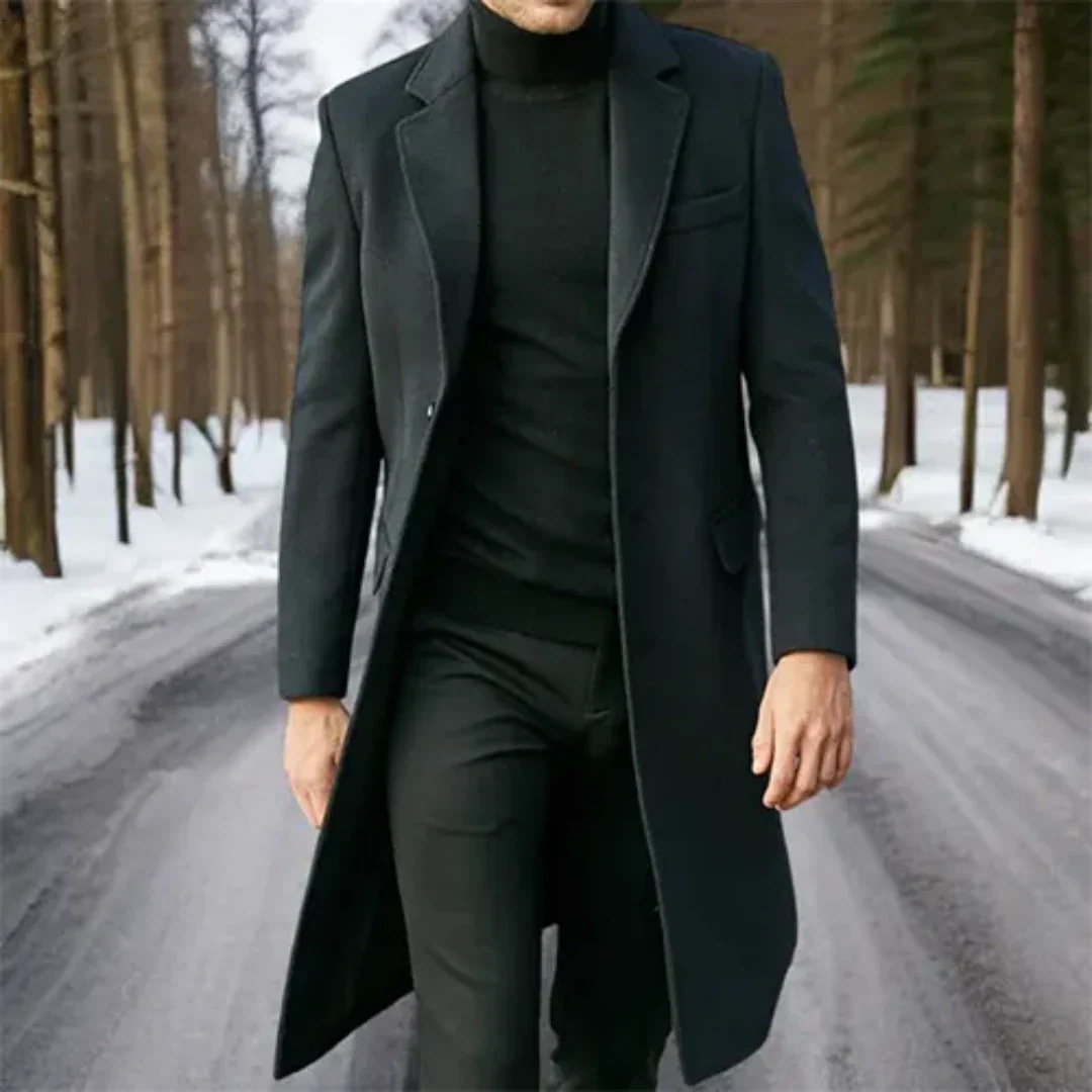 Jorikenit | Męski długi zimowy płaszcz trench Men Coat Warschau Fashion Czarny XS