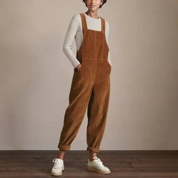 Kombinezon damski z praktycznymi kieszeniami Women Jumpsuit Warschau Fashion Brązowy S