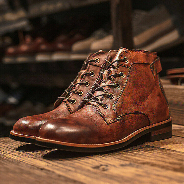 Skórzane botki męskie Men Shoes Warschau Fashion Brązowy 38
