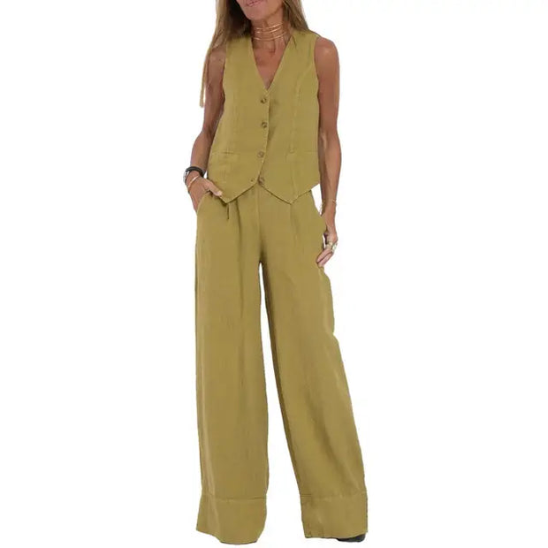 Loïs | Elegancki zestaw Luvo (kamizelka + spodnie) Dames Broeken | modern Warschau Fashion Żółty M