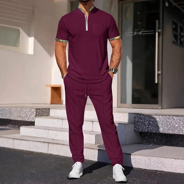 Męska koszula krótki rękaw – Slim Fit – Oddychająca – Zamek błyskawiczny – Kieszonka na piersi
