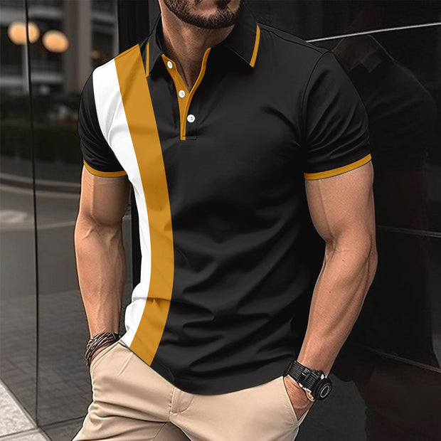 Męska koszulka polo Slim Fit - oddychająca mieszanka bawełny - krótki rękaw z kontrastowymi detalami