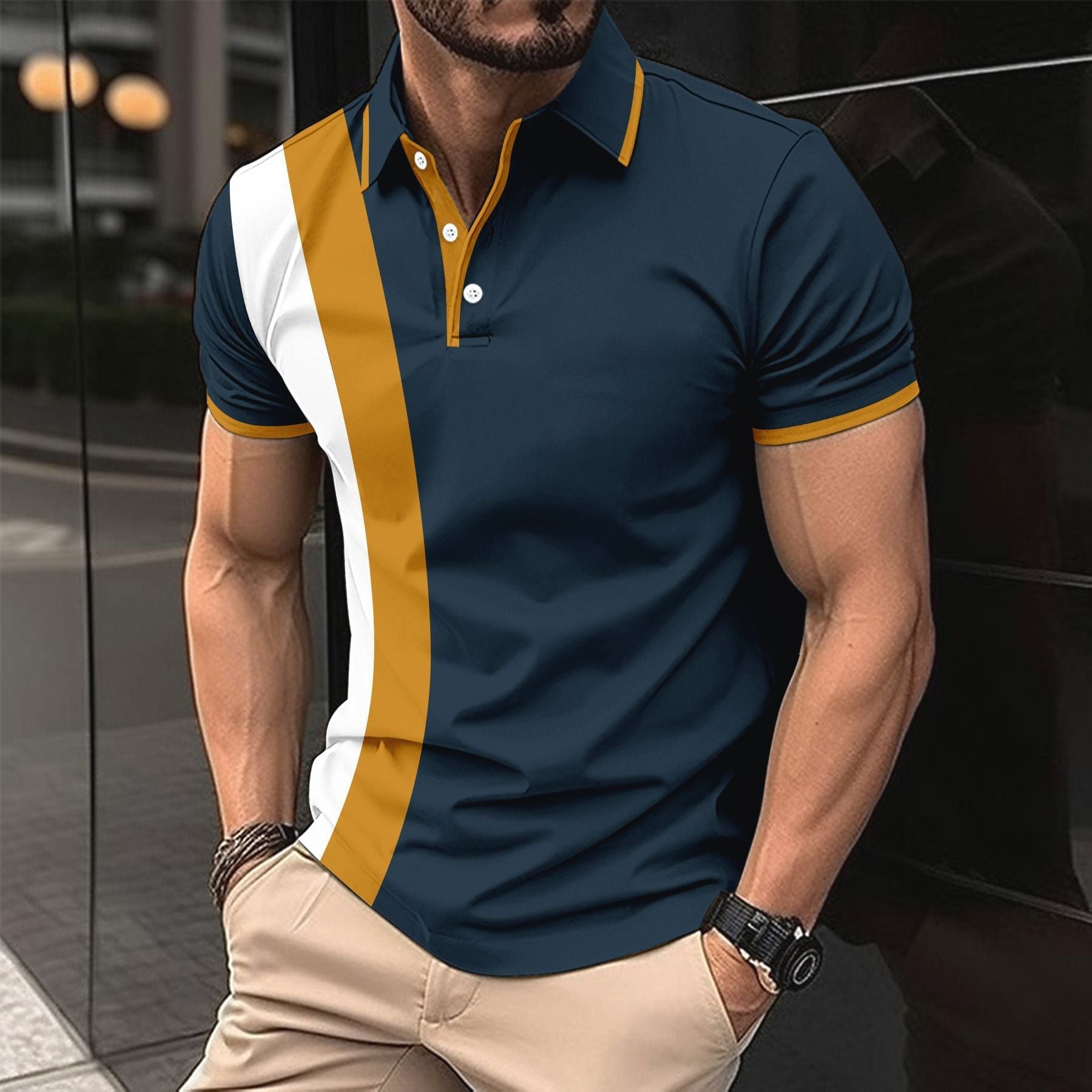 Męska koszulka polo Slim Fit - oddychająca mieszanka bawełny - krótki rękaw z kontrastowymi detalami