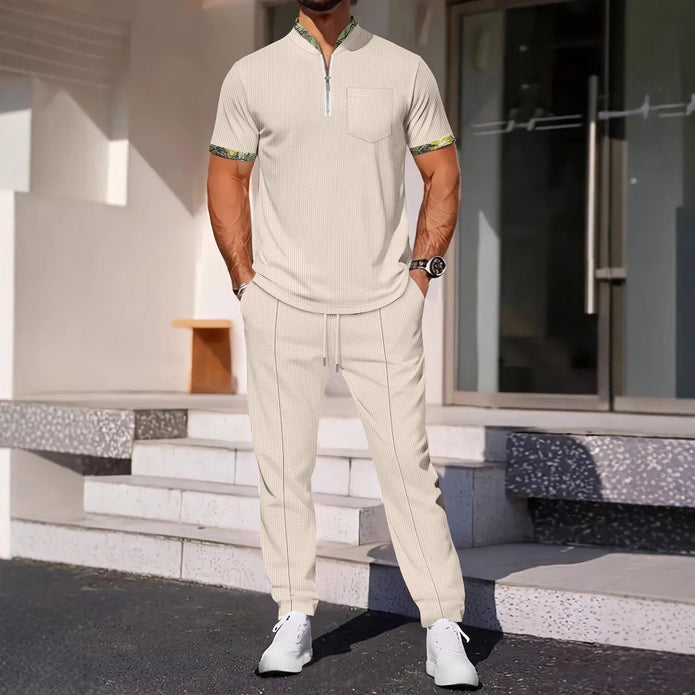 Męska koszula krótki rękaw – Slim Fit – Oddychająca – Zamek błyskawiczny – Kieszonka na piersi