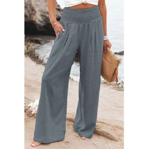 Sabine | Bawełno-Lniowa Spodnie Wysoki Stan Elegancja Warschau Fashion Szary S