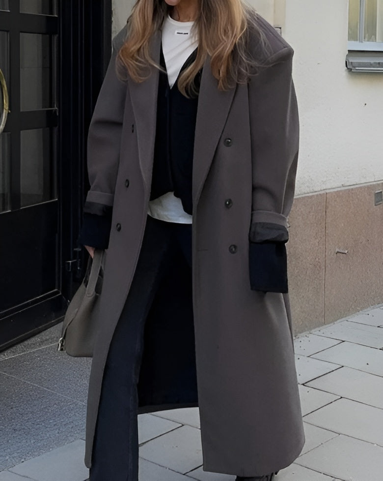 Stylowy Długi Płaszcz Wełniany | Saphira Trench Coat Women Warschau Fashion Szary S