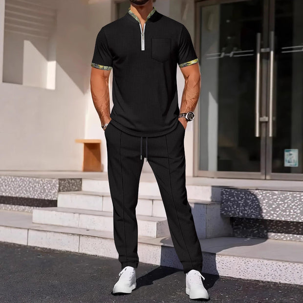 Męska koszula krótki rękaw – Slim Fit – Oddychająca – Zamek błyskawiczny – Kieszonka na piersi
