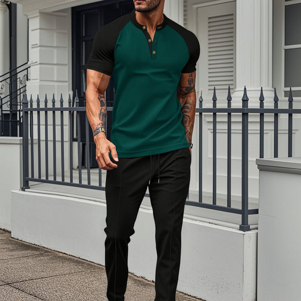 Męska koszula krótki rękaw – Slim Fit – Oddychająca – Raglanowe rękawy – Zapięcie na guziki