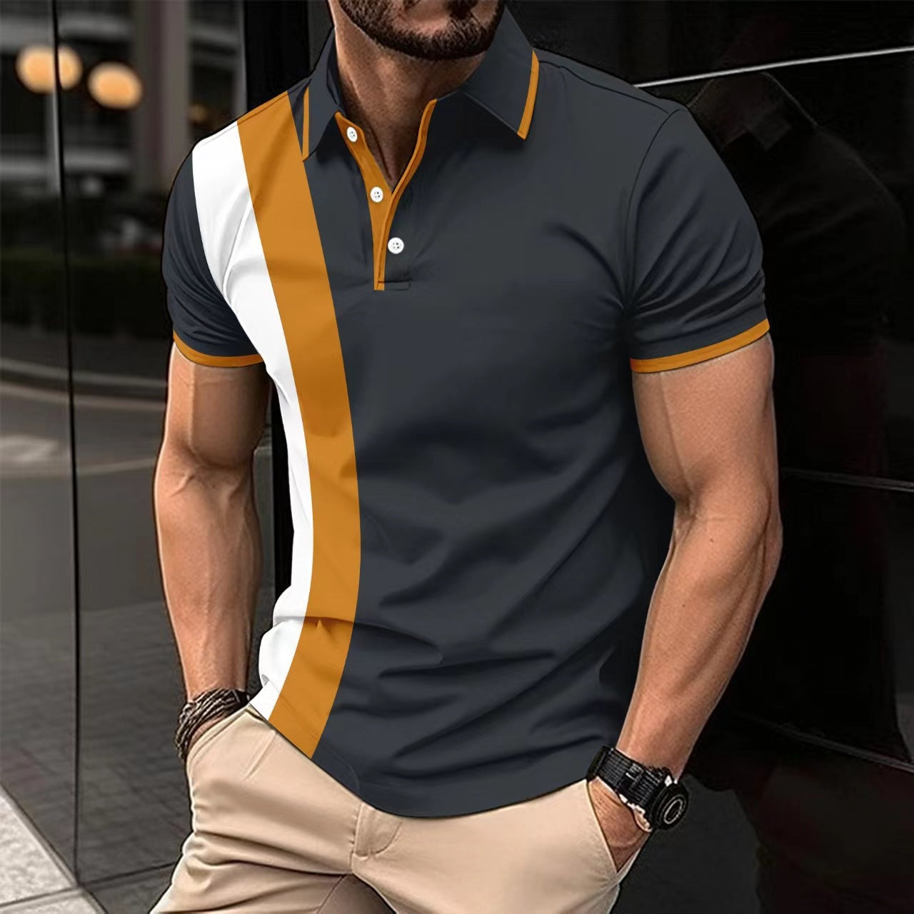 Męska koszulka polo Slim Fit - oddychająca mieszanka bawełny - krótki rękaw z kontrastowymi detalami