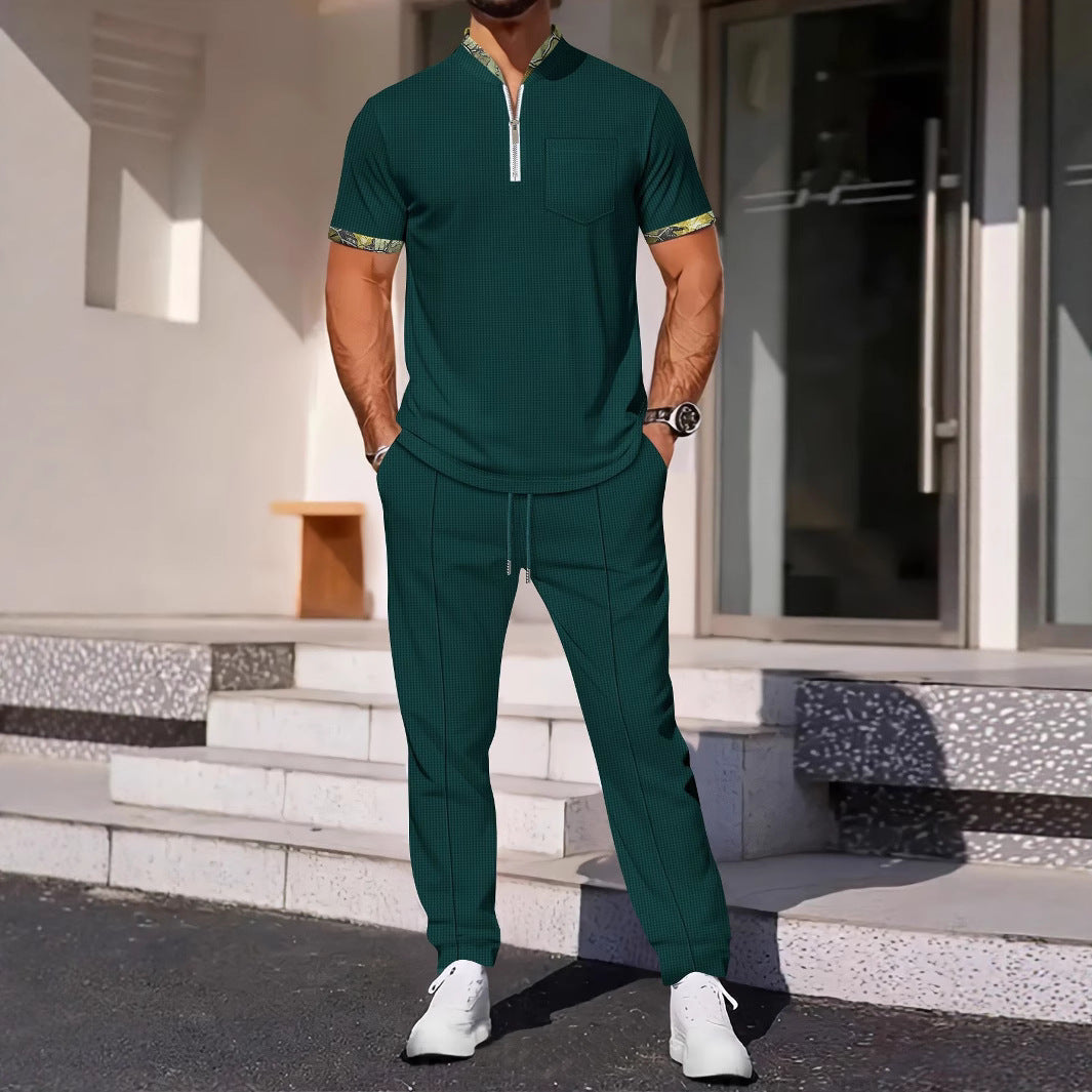Męska koszula krótki rękaw – Slim Fit – Oddychająca – Zamek błyskawiczny – Kieszonka na piersi