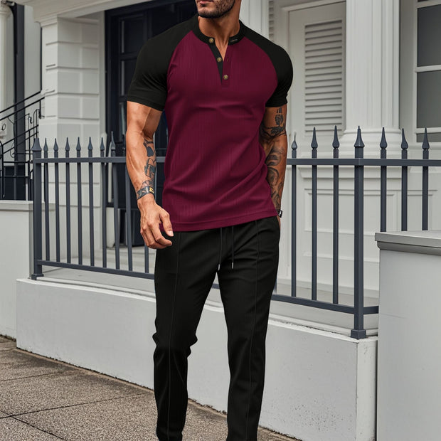 Męska koszula krótki rękaw – Slim Fit – Oddychająca – Raglanowe rękawy – Zapięcie na guziki