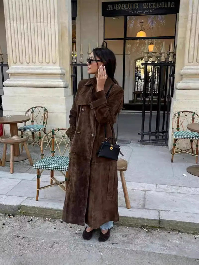 Stylowy Długi Płaszcz Zamszowy Camilla Trench Coat Women Warschau Fashion