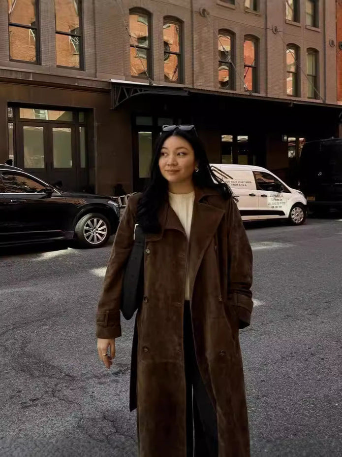 Stylowy Długi Płaszcz Zamszowy Camilla Trench Coat Women Warschau Fashion
