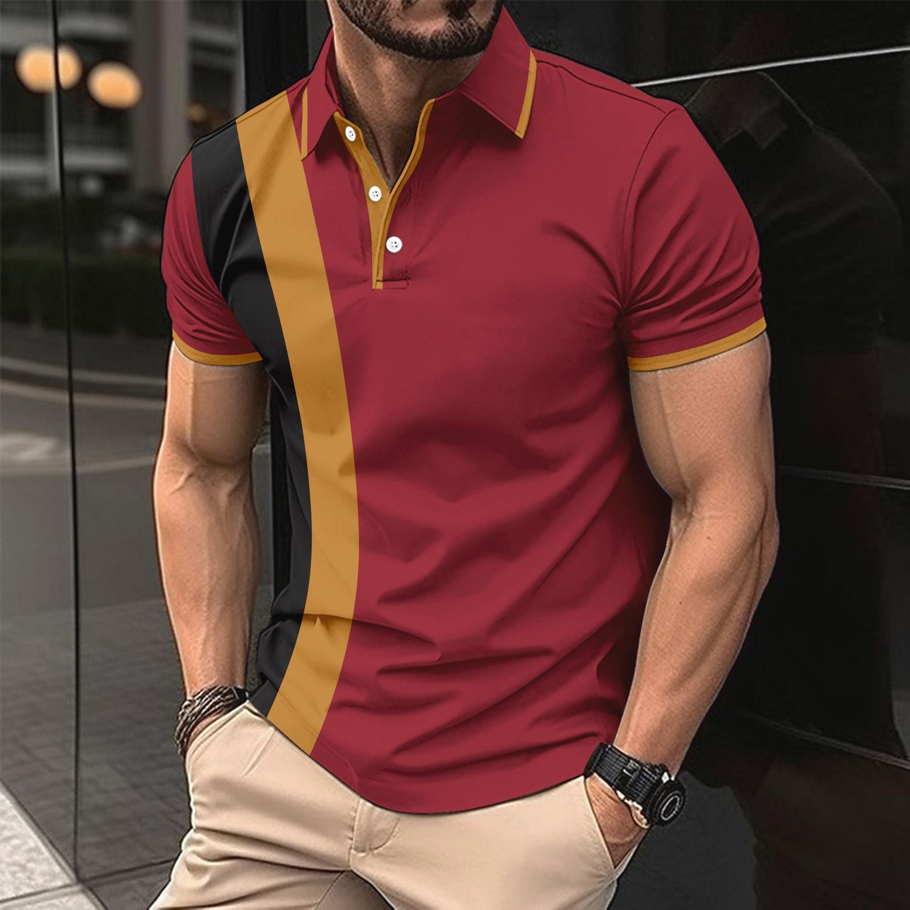 Męska koszulka polo Slim Fit - oddychająca mieszanka bawełny - krótki rękaw z kontrastowymi detalami