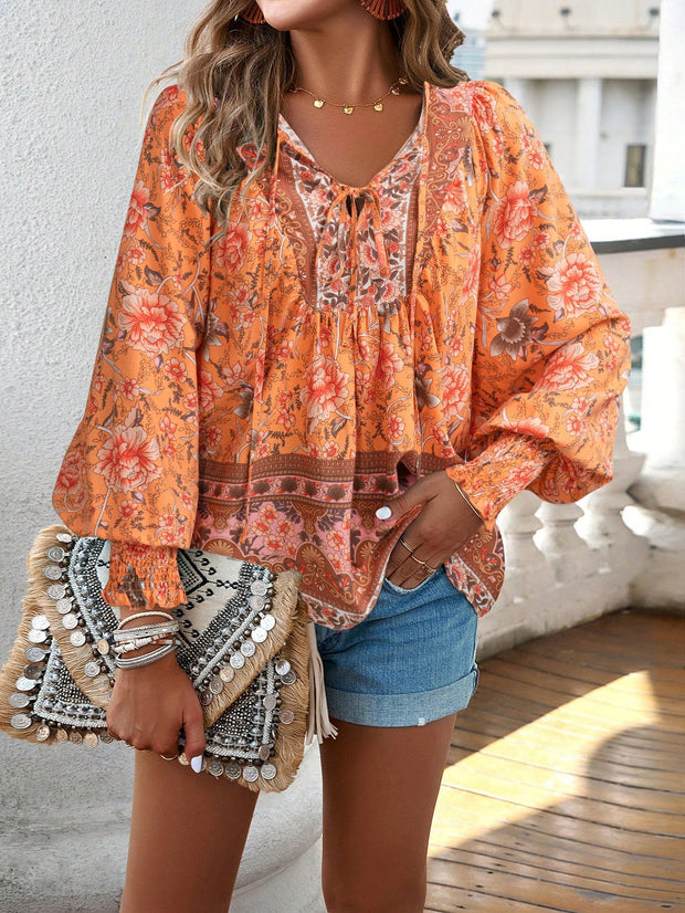 AVA | Letnia Boho Bluzka Dla Kobiet - Przewiewna, Wyszczuplająca & Stylowa Warschau Fashion S Pomarańczowy