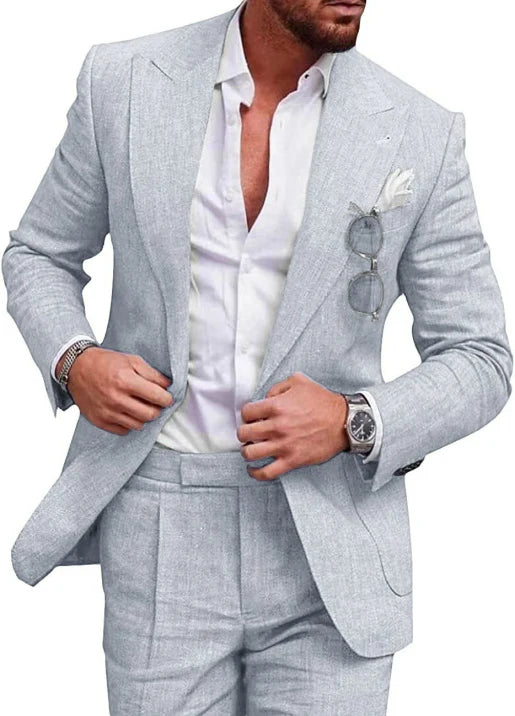 Formalny męski garnitur weselny w dwóch częściach Men Set Warschau Fashion Jasnoszary S