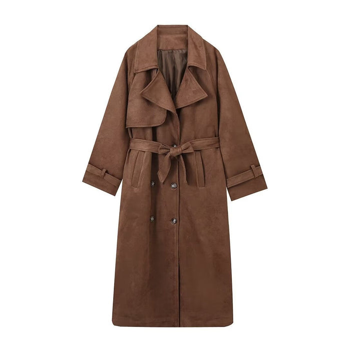 Stylowy Długi Płaszcz Zamszowy Camilla Trench Coat Women Warschau Fashion