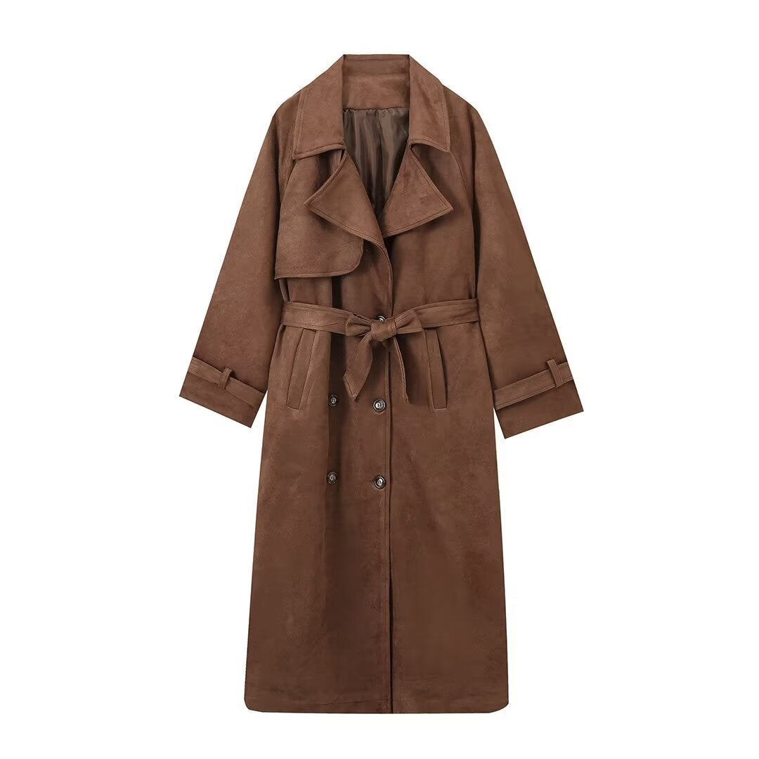 Stylowy Długi Płaszcz Zamszowy Camilla Trench Coat Women Warschau Fashion