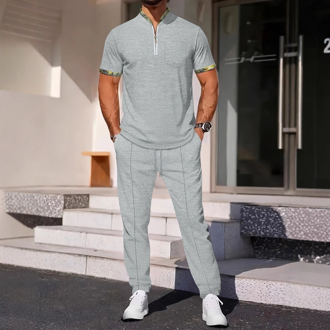 Męska koszula krótki rękaw – Slim Fit – Oddychająca – Zamek błyskawiczny – Kieszonka na piersi
