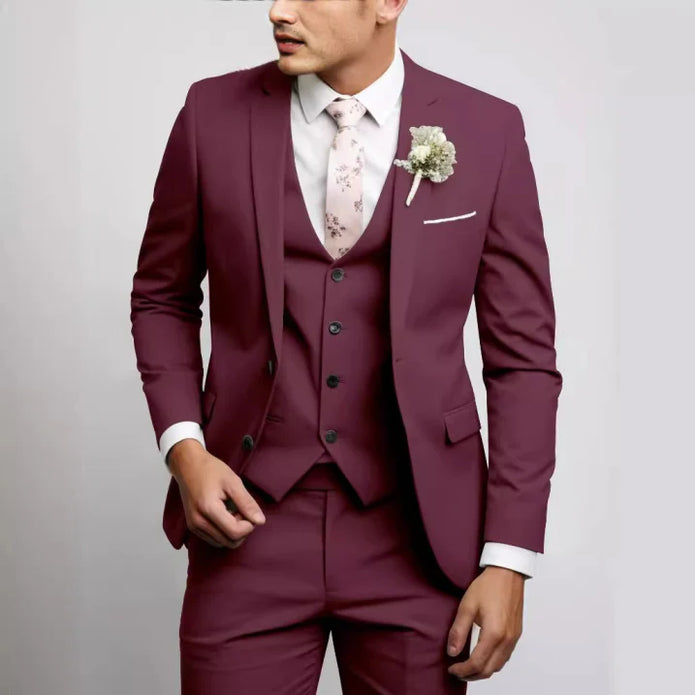 Slim Fit Męski Garnitur Weselny 3-częściowy | Formalny