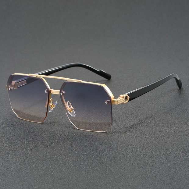 Męskie Okulary Przeciwsłoneczne Półramkowe | Lekkie Akcesoria Letnie | Janek Men Glasses Warschau Fashion Złoto-Niebieski