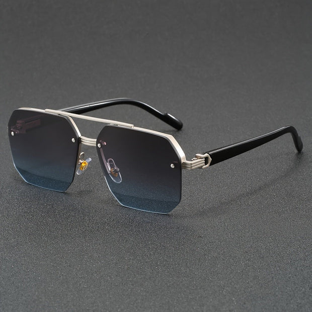 Męskie Okulary Przeciwsłoneczne Półramkowe | Lekkie Akcesoria Letnie | Janek Men Glasses Warschau Fashion Srebro-Niebieski