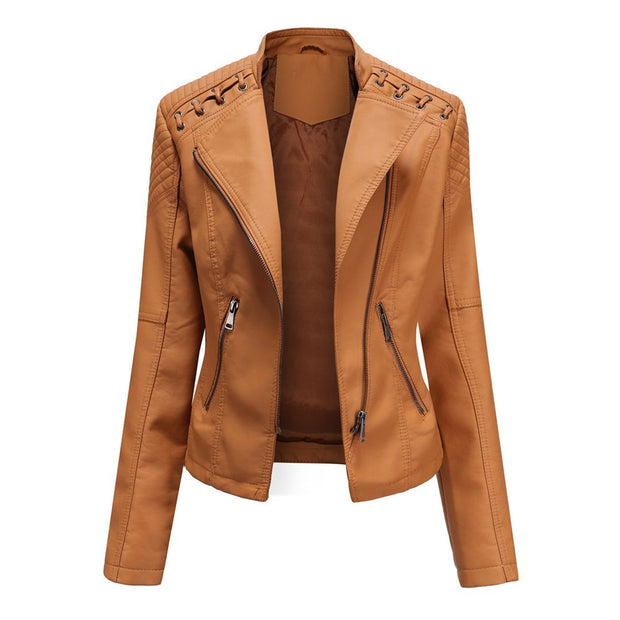 MARIE - Elegancka Skórzana Kurtka Women Winter Jacket Warschau Fashion Wielbłąd S