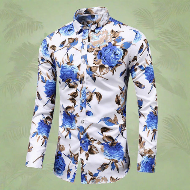 Koszula męska z długim rękawem w motyw kwiatowy Men Shirts Warschau Fashion Niebieski XS