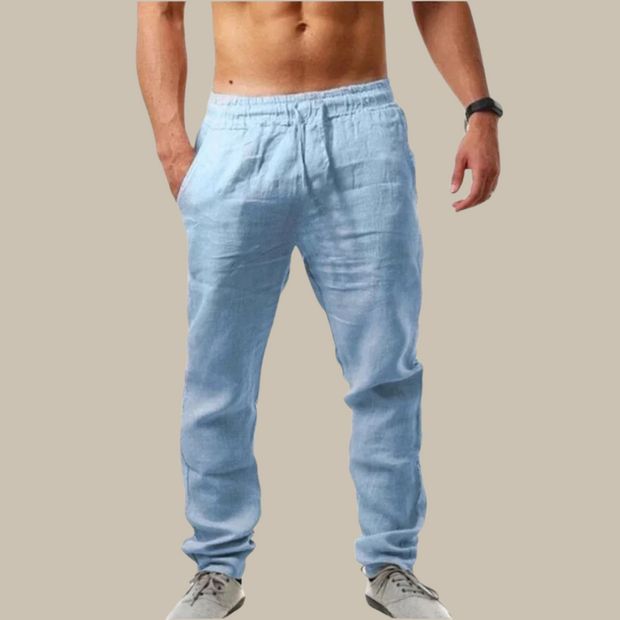 Otto – Męskie Lniane Spodnie Linio Pants Warschau Fashion Błękit nieba S