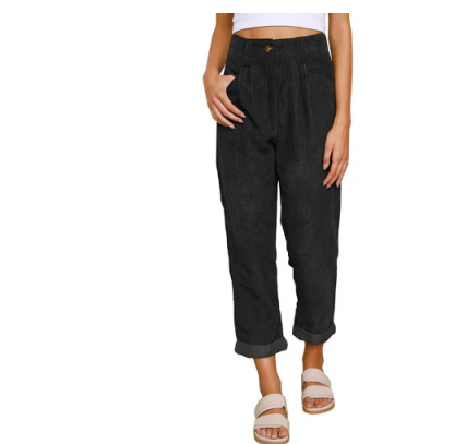 Bellarose | Eleganckie damskie spodnie z sztruksu Women Pants Warschau Fashion Czarny S
