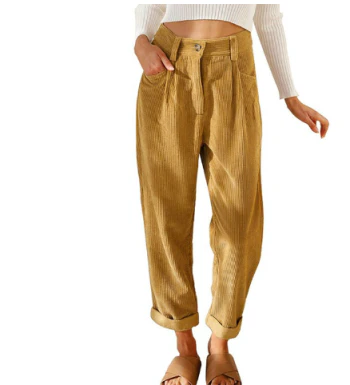 Bellarose | Eleganckie damskie spodnie z sztruksu Women Pants Warschau Fashion Khaki S