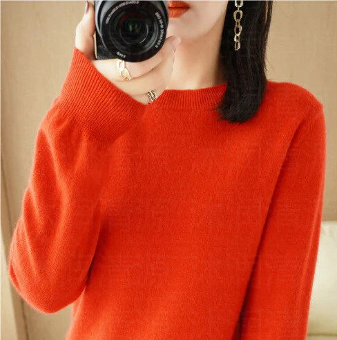 Agneser | Damski sweter z okrągłym dekoltem na zimę Women Sweaters Warschau Fashion Ciemnopomarańczowy M