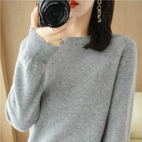 Agneser | Damski sweter z okrągłym dekoltem na zimę Women Sweaters Warschau Fashion Szary M