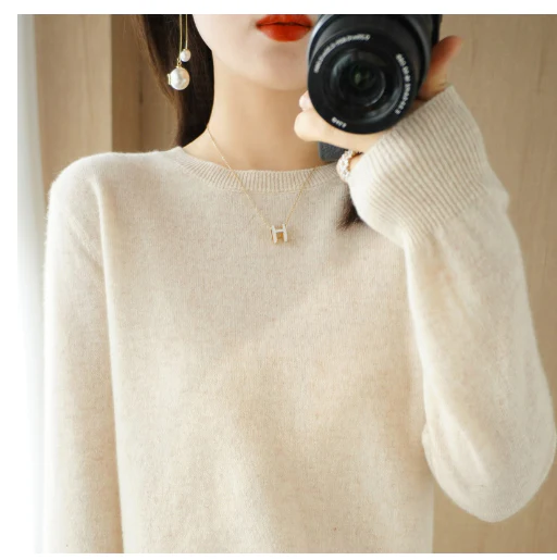 Agneser | Damski sweter z okrągłym dekoltem na zimę Women Sweaters Warschau Fashion Beżowy M