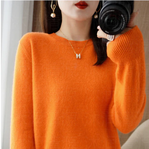 Agneser | Damski sweter z okrągłym dekoltem na zimę Women Sweaters Warschau Fashion Pomarańczowy M