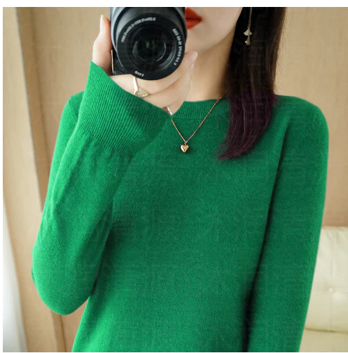 Agneser | Damski sweter z okrągłym dekoltem na zimę Women Sweaters Warschau Fashion Zielony M