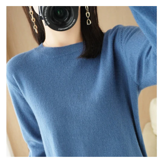 Agneser | Damski sweter z okrągłym dekoltem na zimę Women Sweaters Warschau Fashion Niebieski M