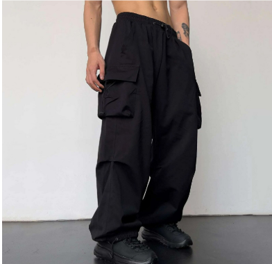 Męskie spodnie baggy z szerokimi nogawkami i wielofunkcyjnymi kieszeniami | Streetwear na świeżym powietrzu